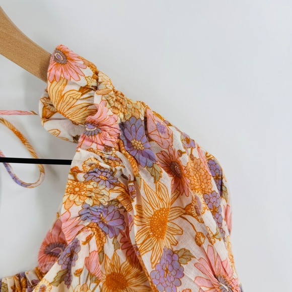 Tularosa Clemencey Floral Smocked Peplum Blouse Linen Blend Long Sleeve Size XS - Picture 4 of 7